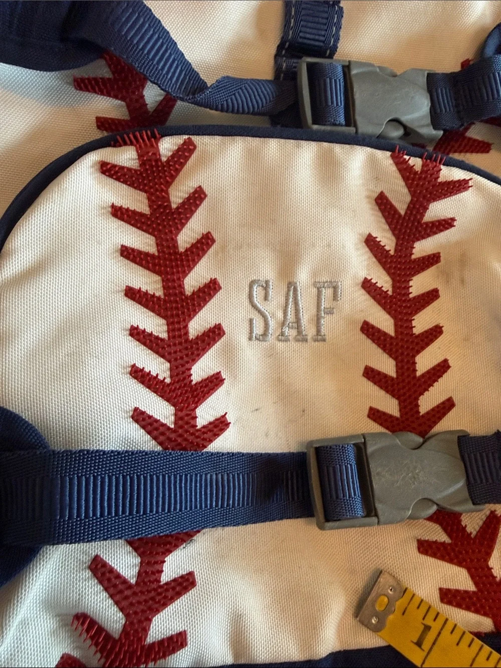 Pottery Barn Kids Mackenzie 3-D Navy & Cream Baseball Stitch Backpack